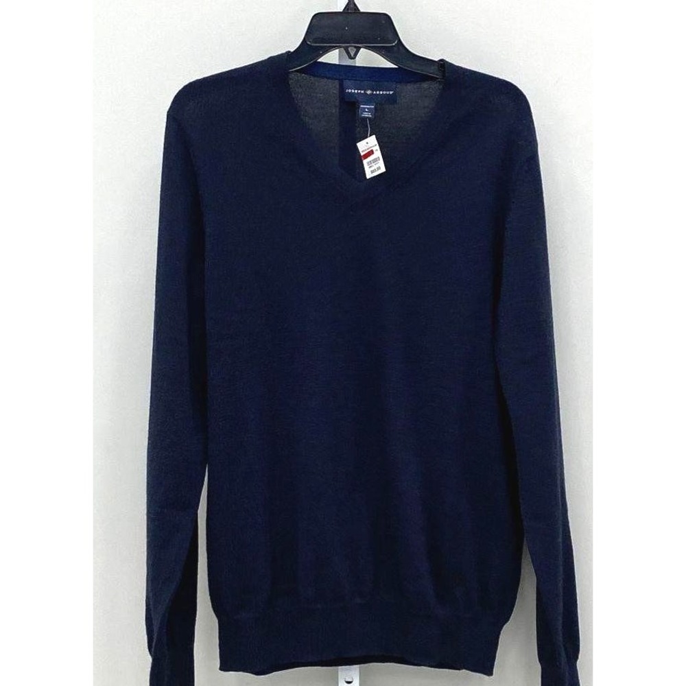 Joseph Abboud Modern Fit Navy V Neck 65% Merino Wool Blend Sweater Mens Sz L